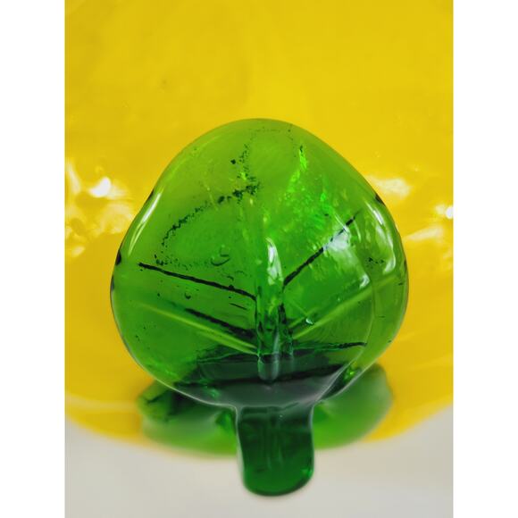 Art Glass Hand Blow Yellow Lemon w/ Green Leaf Vegetable 4" Home Decor 90s Vtg - Picture 10 of 12